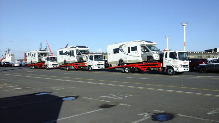 Line up of Onehunga towing service trucks transport caravans